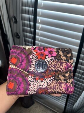 Vera Bradley Floral Quilted Turn-Lock Wallet in Purple, Pink, Orange, Brown